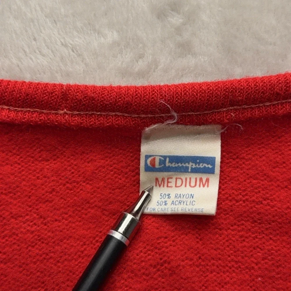 Vintage Champion Texas Tech Red Knit Collegiate Sweater Long Sleeve M USA 70s